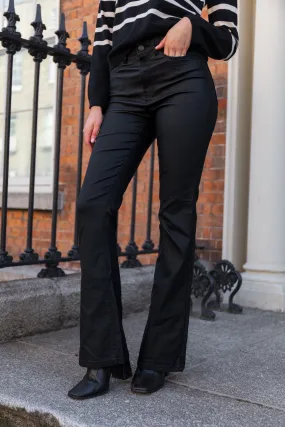 Temperature Regulating Fabric Anti Bacterial Treatment Sallie High Waisted Coated Black Flare Jeans
