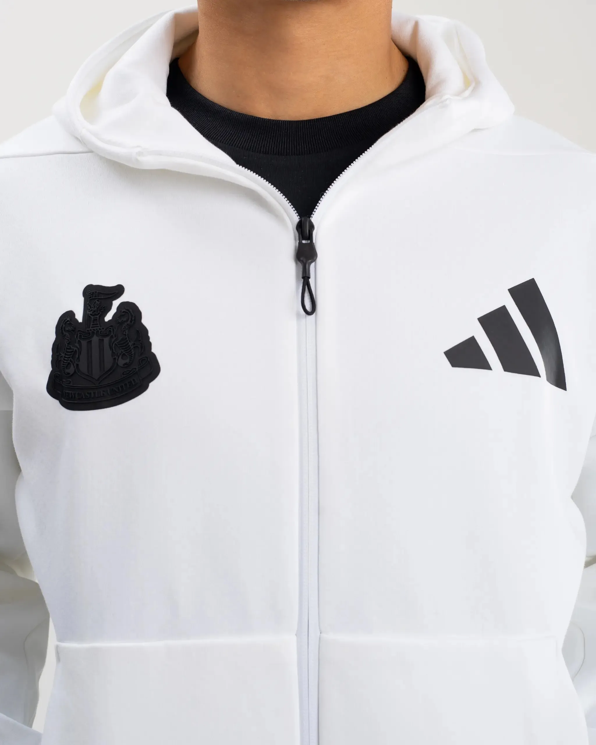 Newcastle United adidas Men's Z.N.E. White Full Zip Hoodie Ultra Soft Merino Blend
