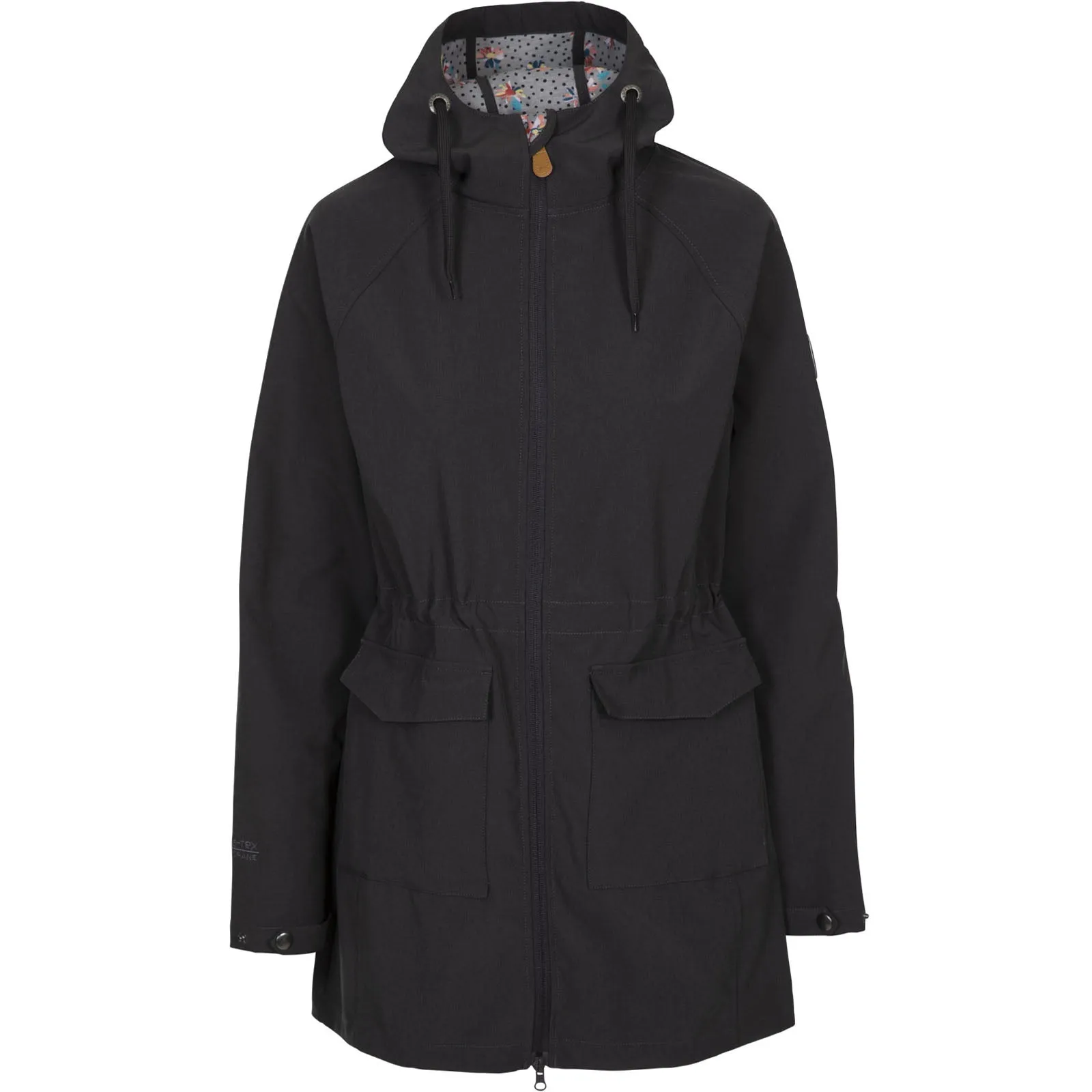 snag resistant Camo Print Trespass Womens Adelaide Softshell Long Jacket - Dark Grey