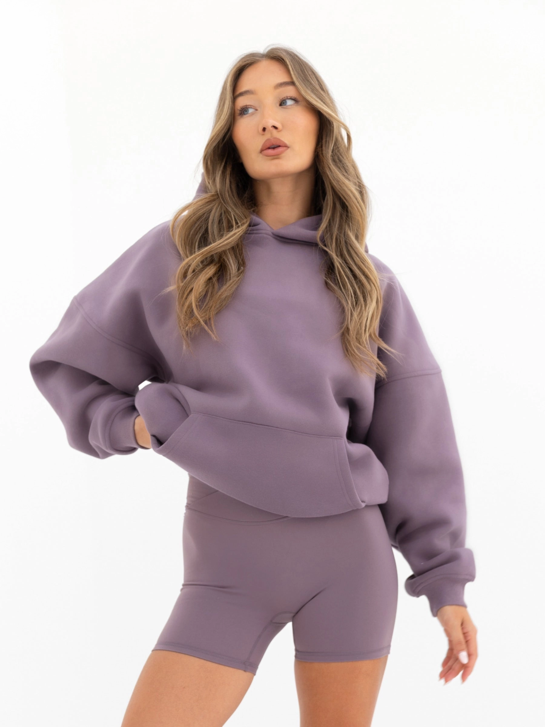 Stain Protection Sporty Look Outline Isabel Oversized Hoodie - Grape