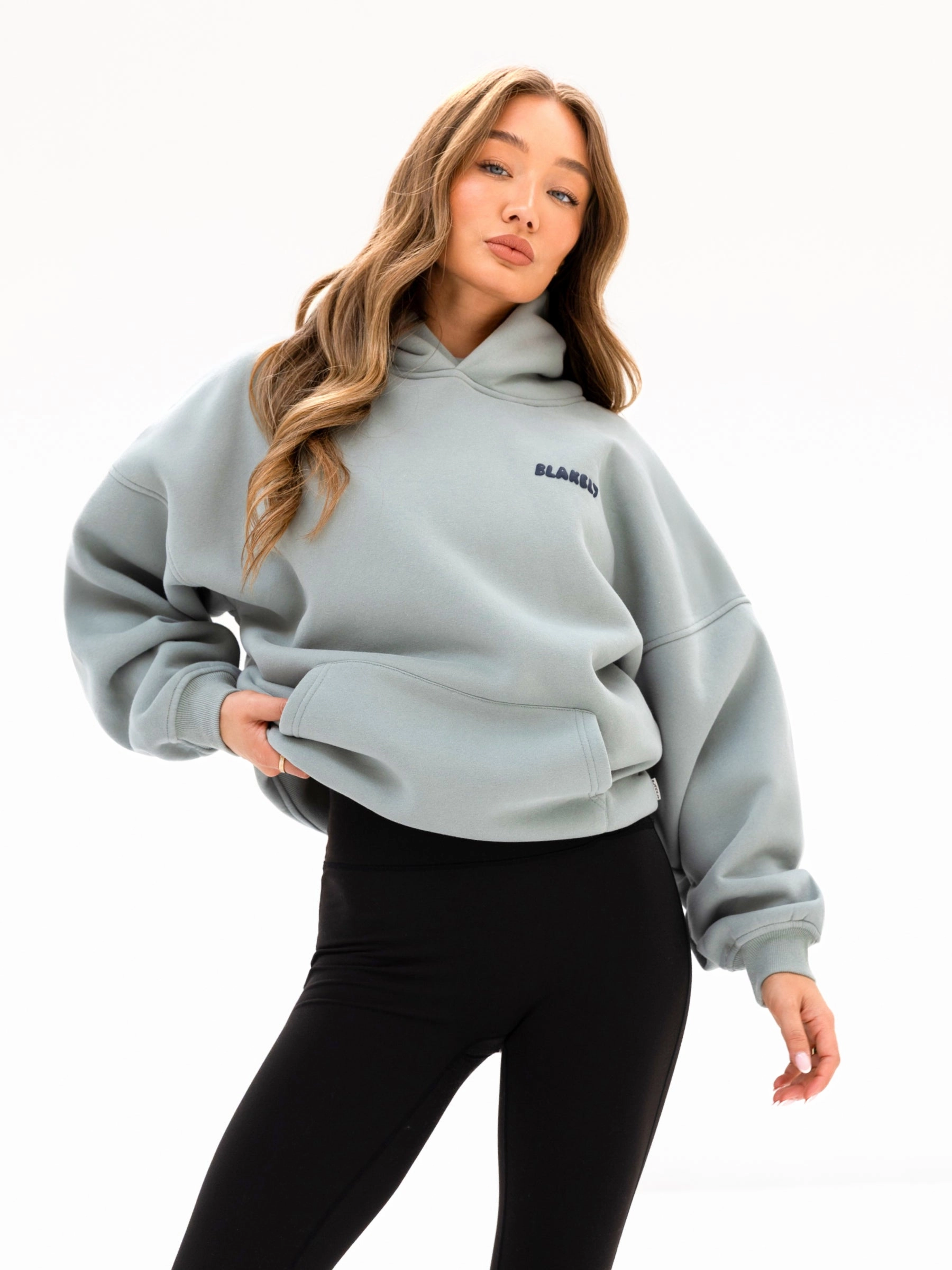 Street Mood Cloud Print Oversized Hoodie - Mineral Blue