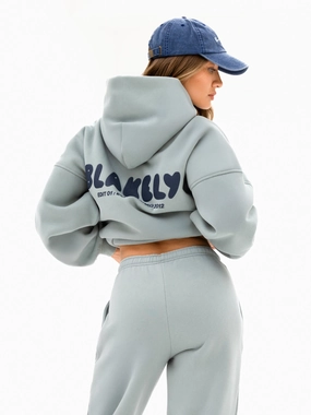 Cloud Print Oversized Hoodie - Mineral Blue Comfort Fit Viral Item