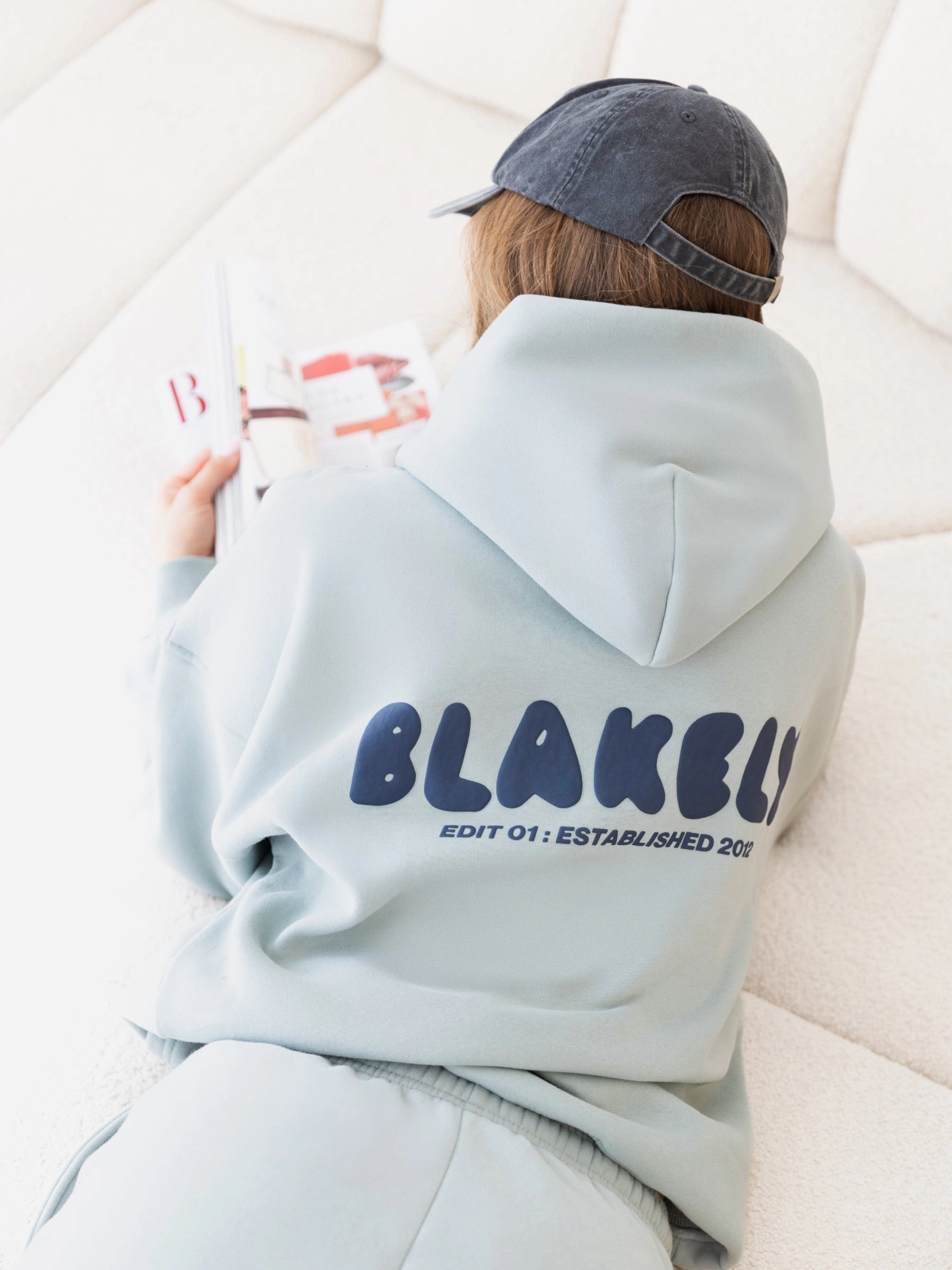 Cloud Print Oversized Hoodie - Mineral Blue Sporty Fit Cozy Fit