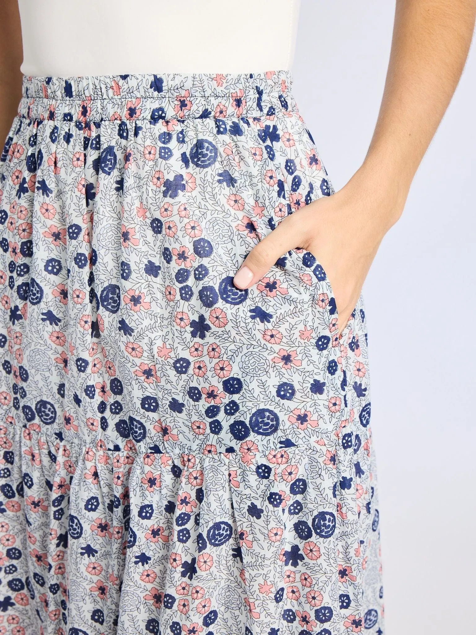 Paola Skirt in Navy Floral Knee Length