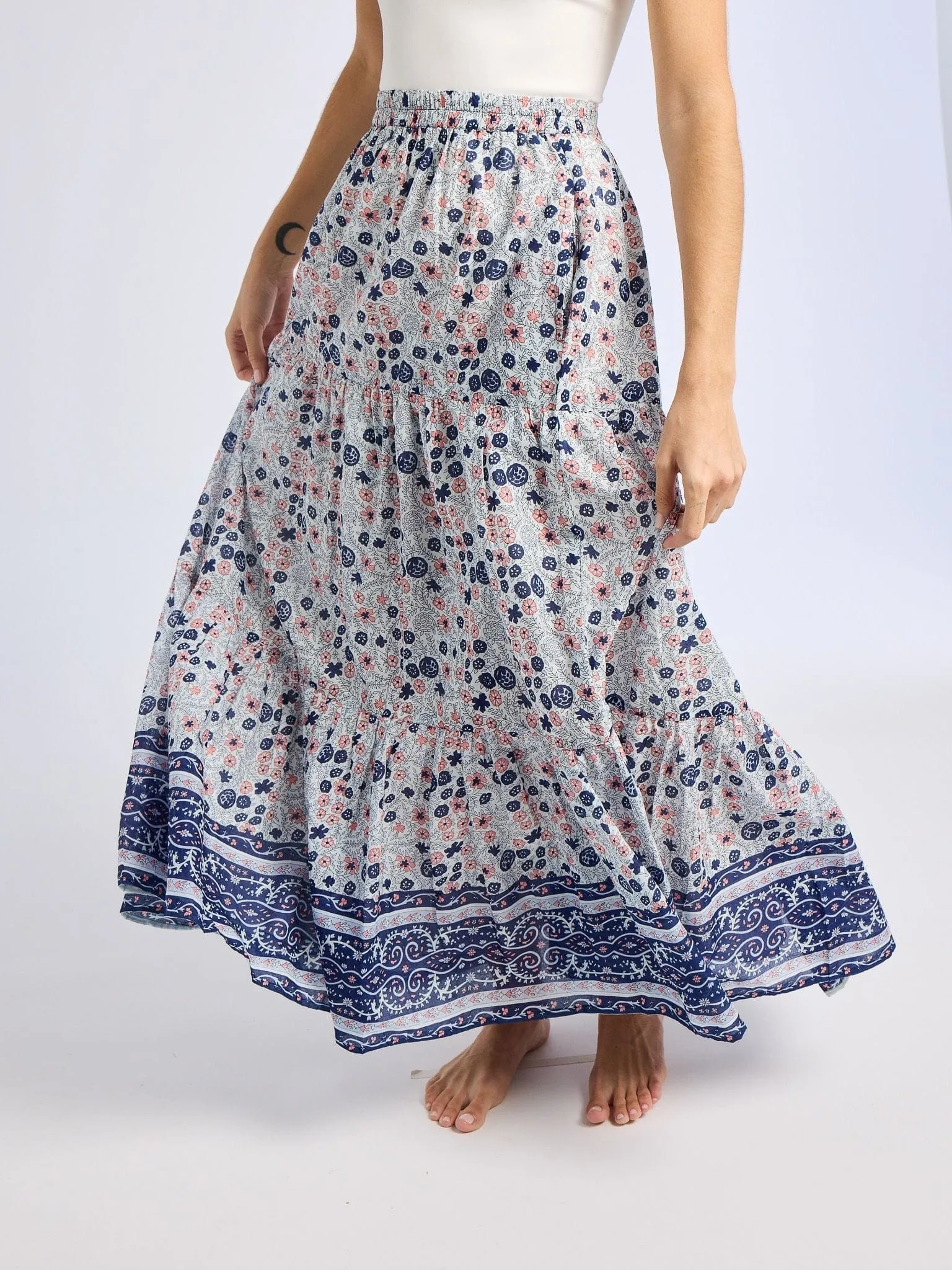 High Rise Paola Skirt in Navy Floral