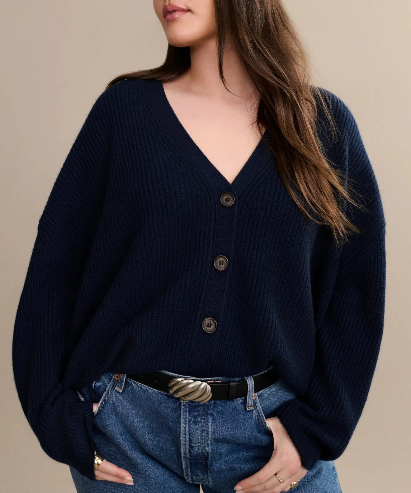 Relaxed Style Cropped Cashmere Cocoon Cardigan