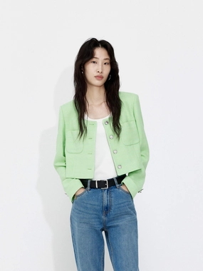 Temperature Control Fabric High Density Weave Cropped Boxy Texture Jacket