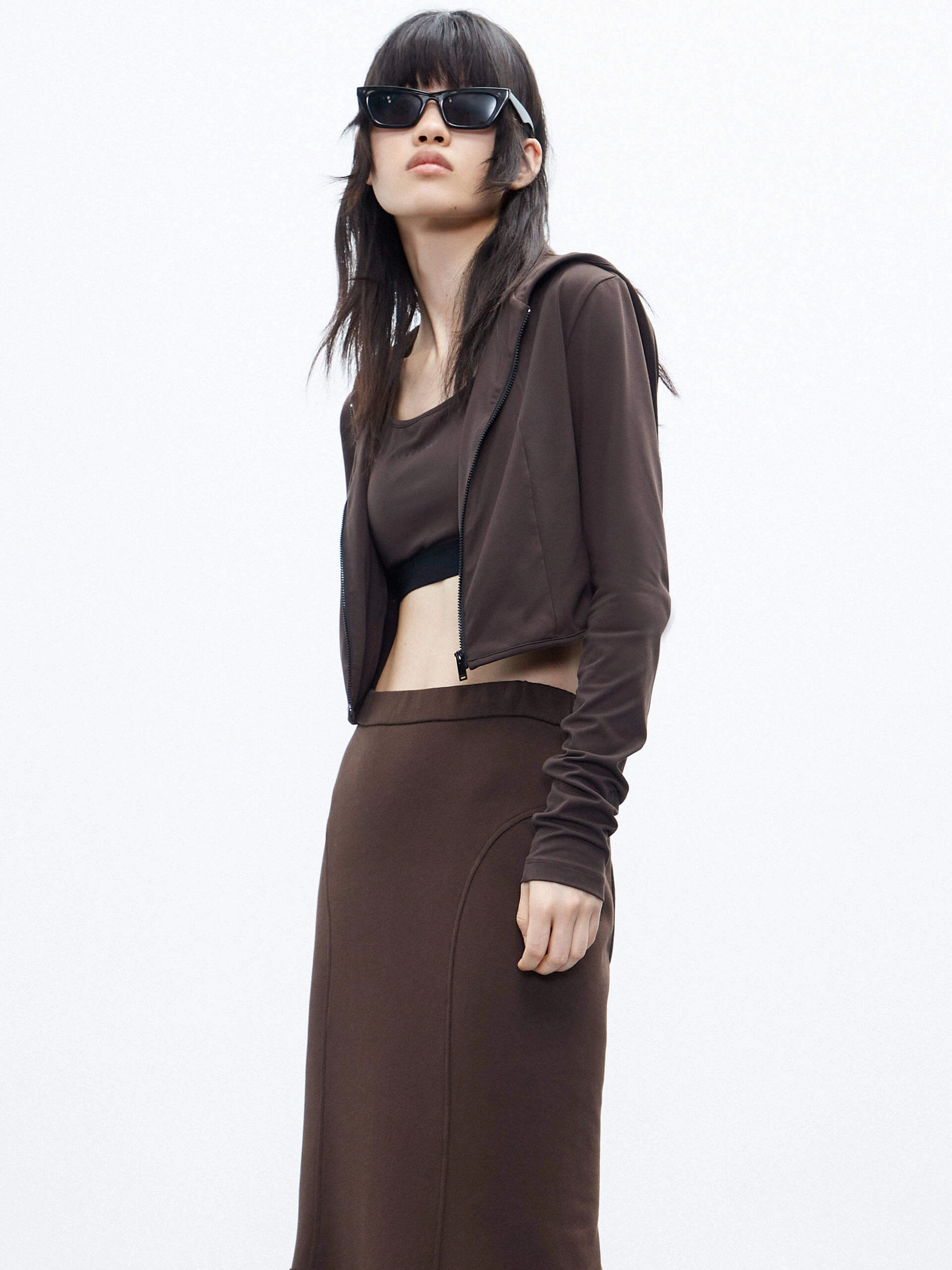 Cropped Hood Jacket with Tank Top Ultra Fine Yarn