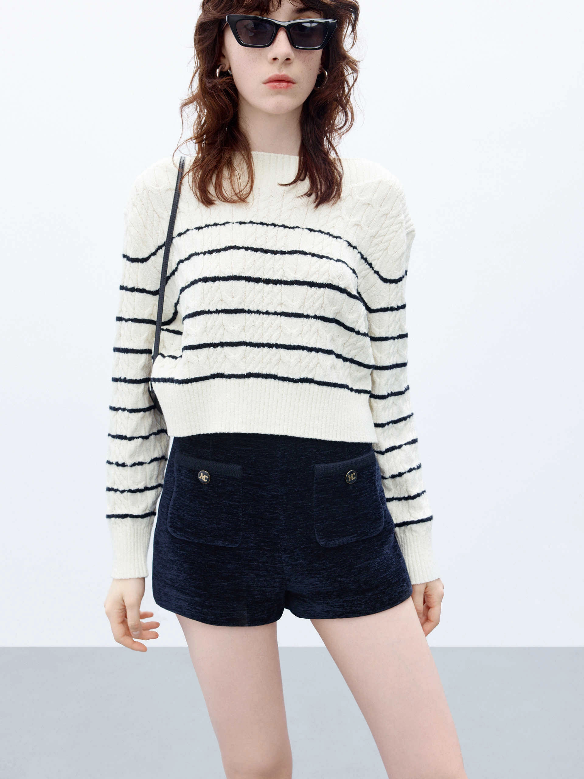 Cropped Stripes Knitted Top Non Constricting Waistband
