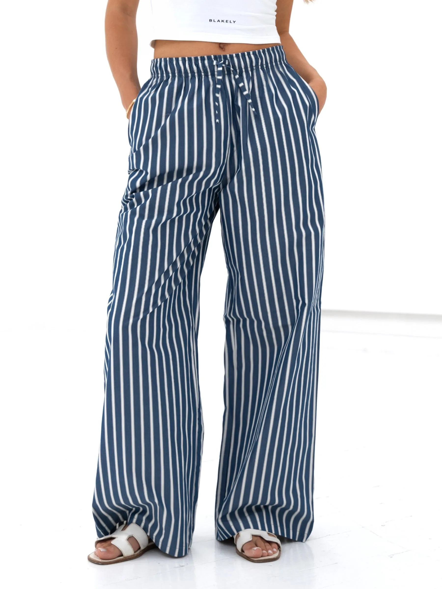 Kiara Stripe Trousers - Navy Fit For Daily