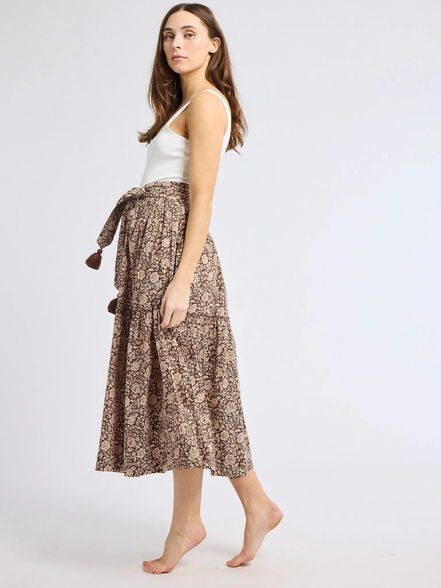 Franc?oise Skirt in Cocoa Floral Low Rise