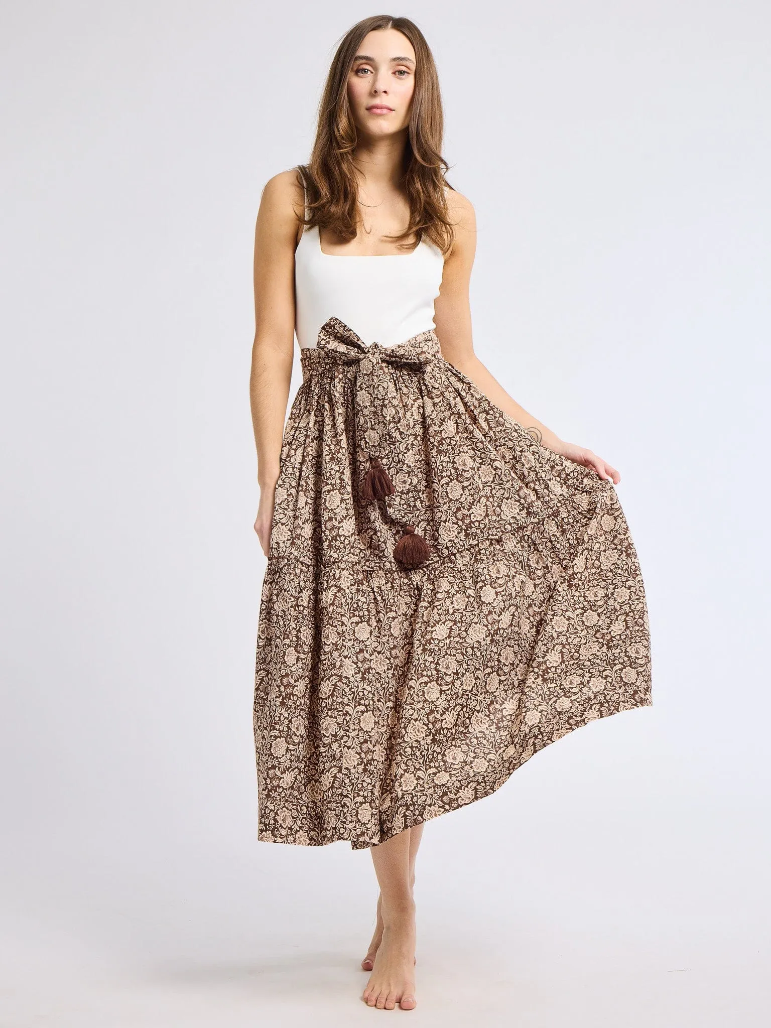 Franc?oise Skirt in Cocoa Floral Wearable Art