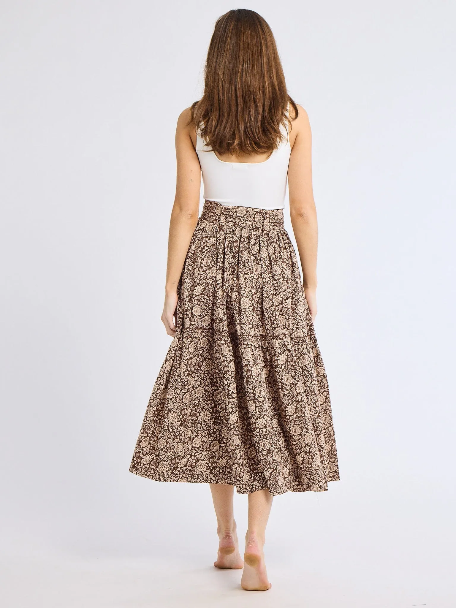 Franc?oise Skirt in Cocoa Floral High Elasticity Material Travel Ready