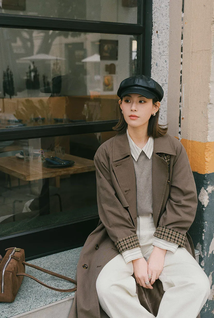 Hagar Trench Coat - Olive Brown ZipperClosure