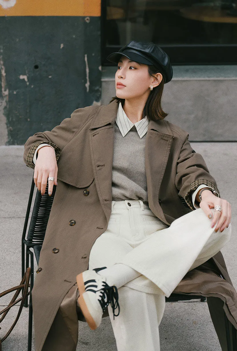 Hagar Trench Coat - Olive Brown Kangaroo Pocket Heavy Duty Buckle