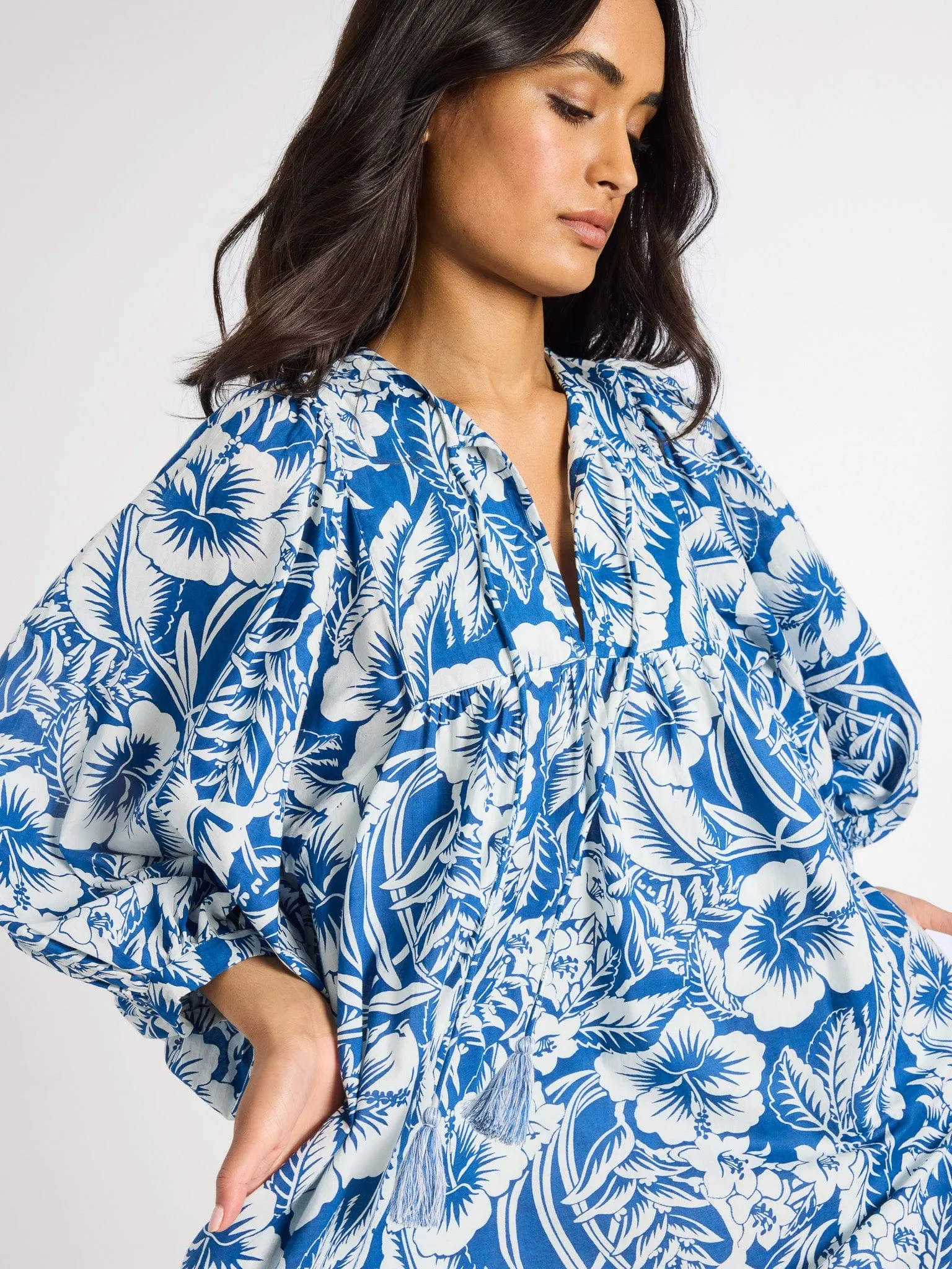 Light Appeal Modest Light Daisy Dress in Blue Hibiscus