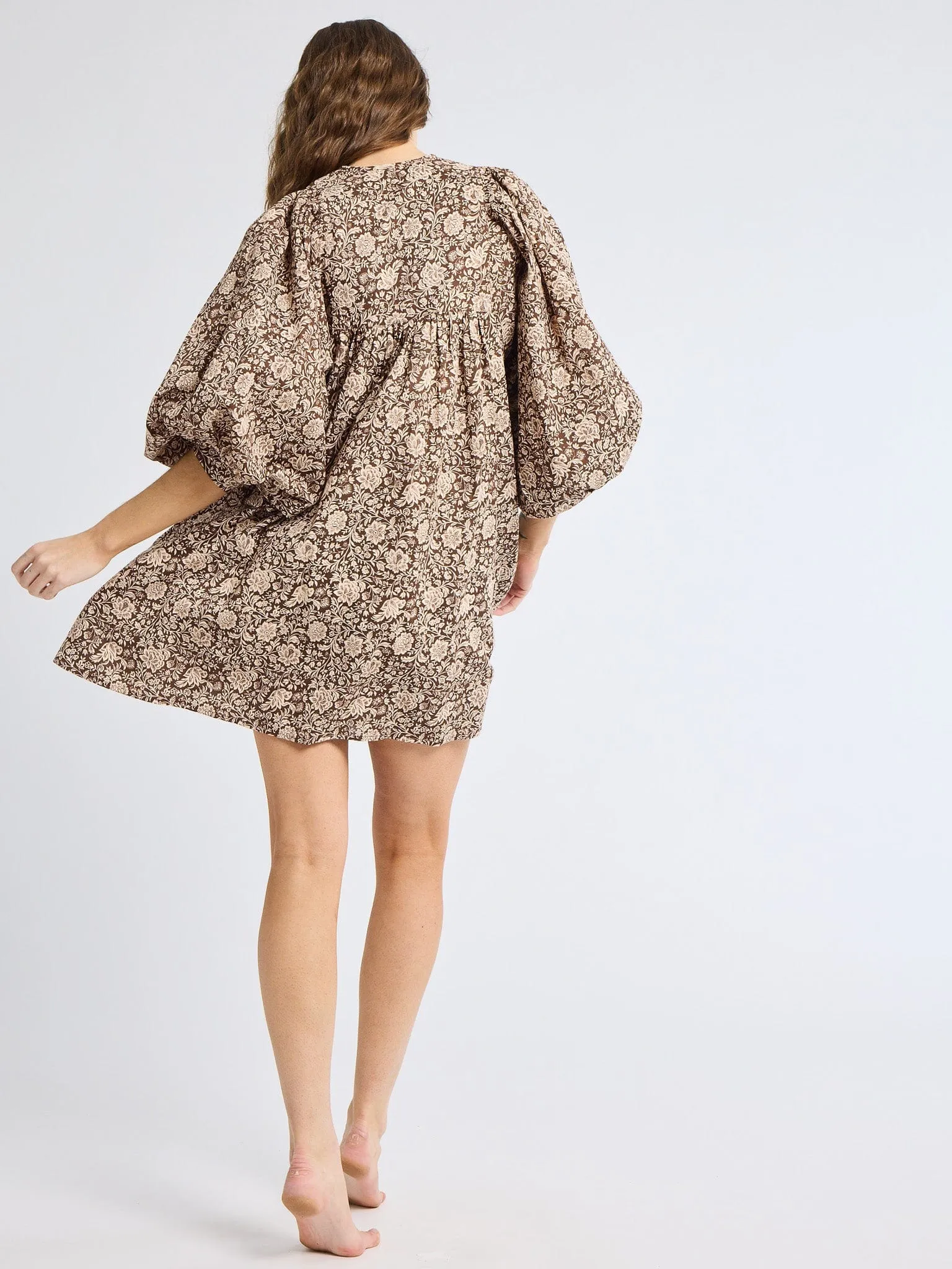 Daisy Dress in Cocoa Floral Versatile Layer Wear Feminine Look