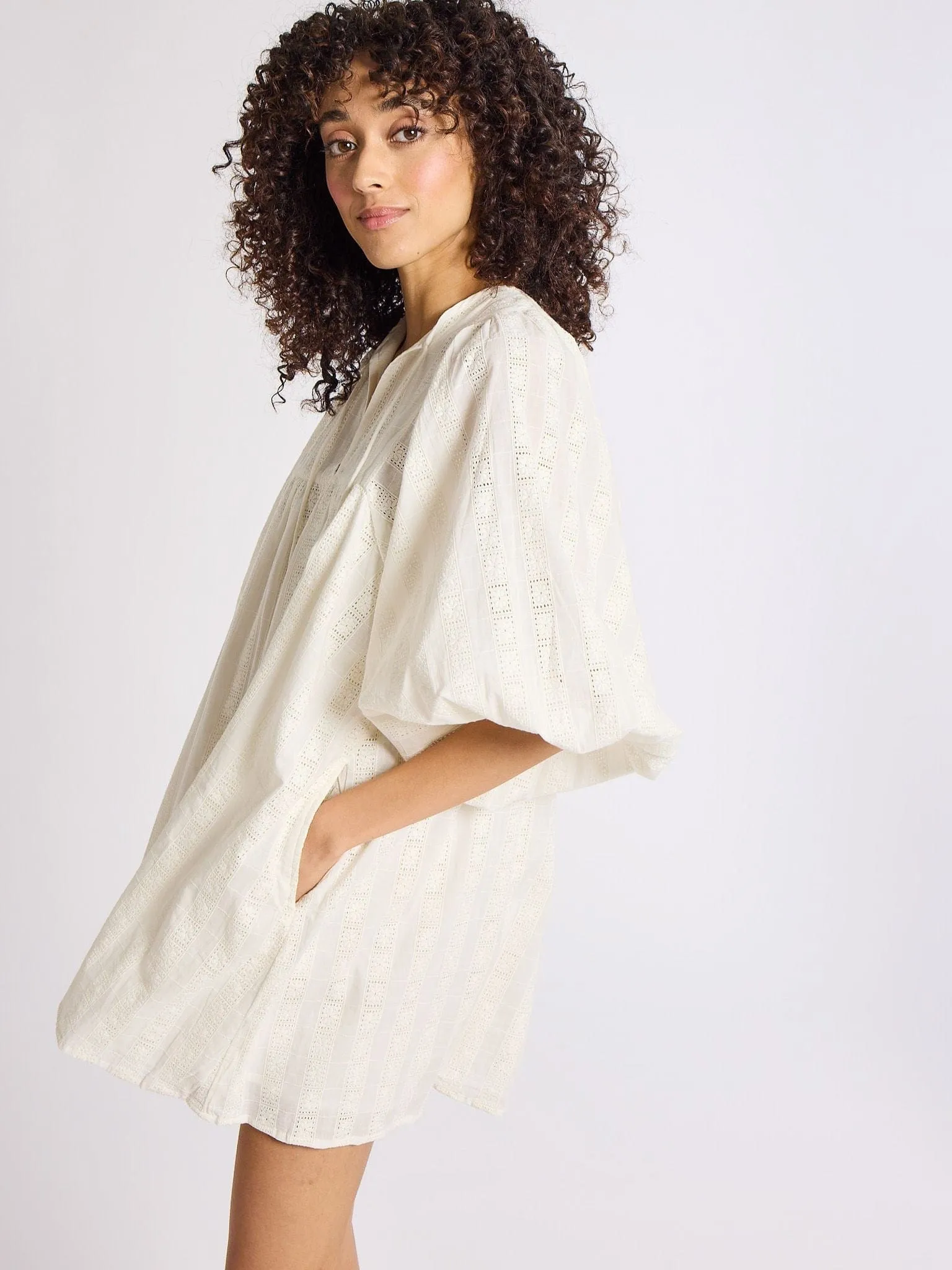 Daisy Dress in Ivory Eyelet Urban Touch Quilted-Texture