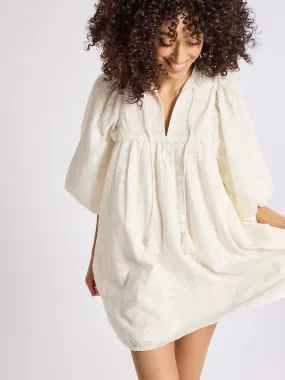 Scoop-Neck Daisy Dress in Ivory Eyelet