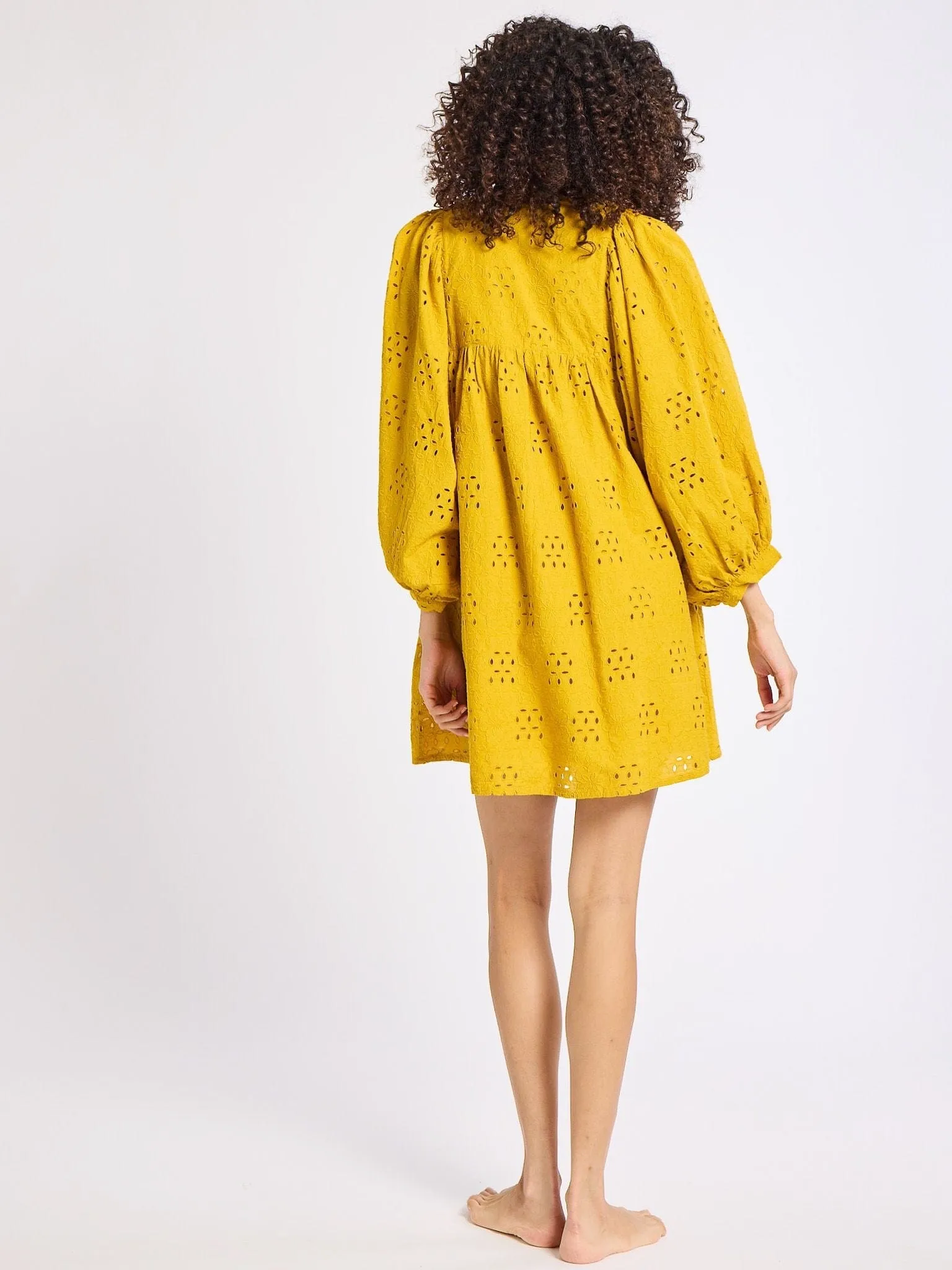 Front-Pocket Daisy Dress in Marigold Eyelet