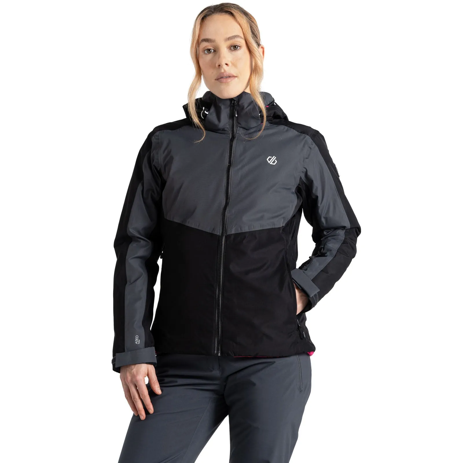 ScratchResistant Zippers Adjustable Hem Dare 2b Womens Climatise Waterproof Thermal Ski Jacket - Ebony Grey