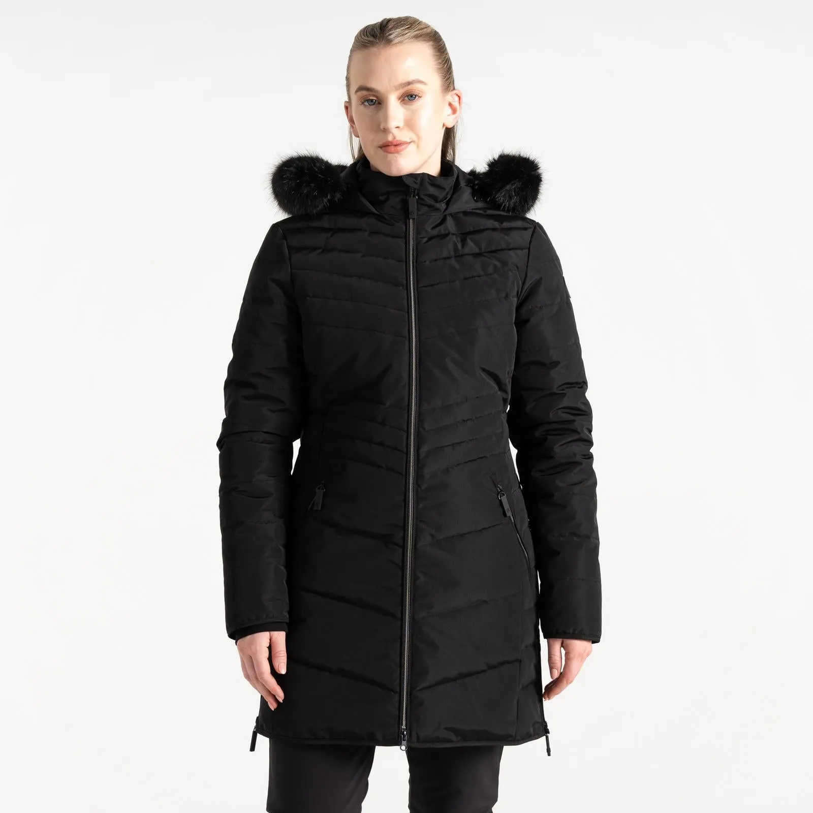 Dare 2b Womens Striking IV Faux Hood Waterproof Longline Jacket Subtle Texture