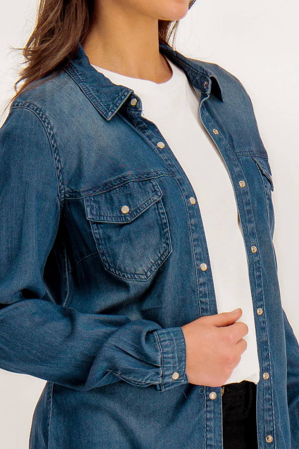 Dark Blue Bista Denim Shirt Adjustable Fit