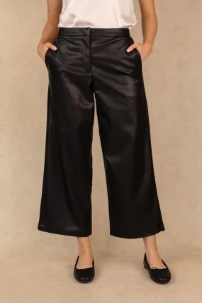 Urban Comfort Diana Black Faux Leather Cropped Wide Leg Trousers