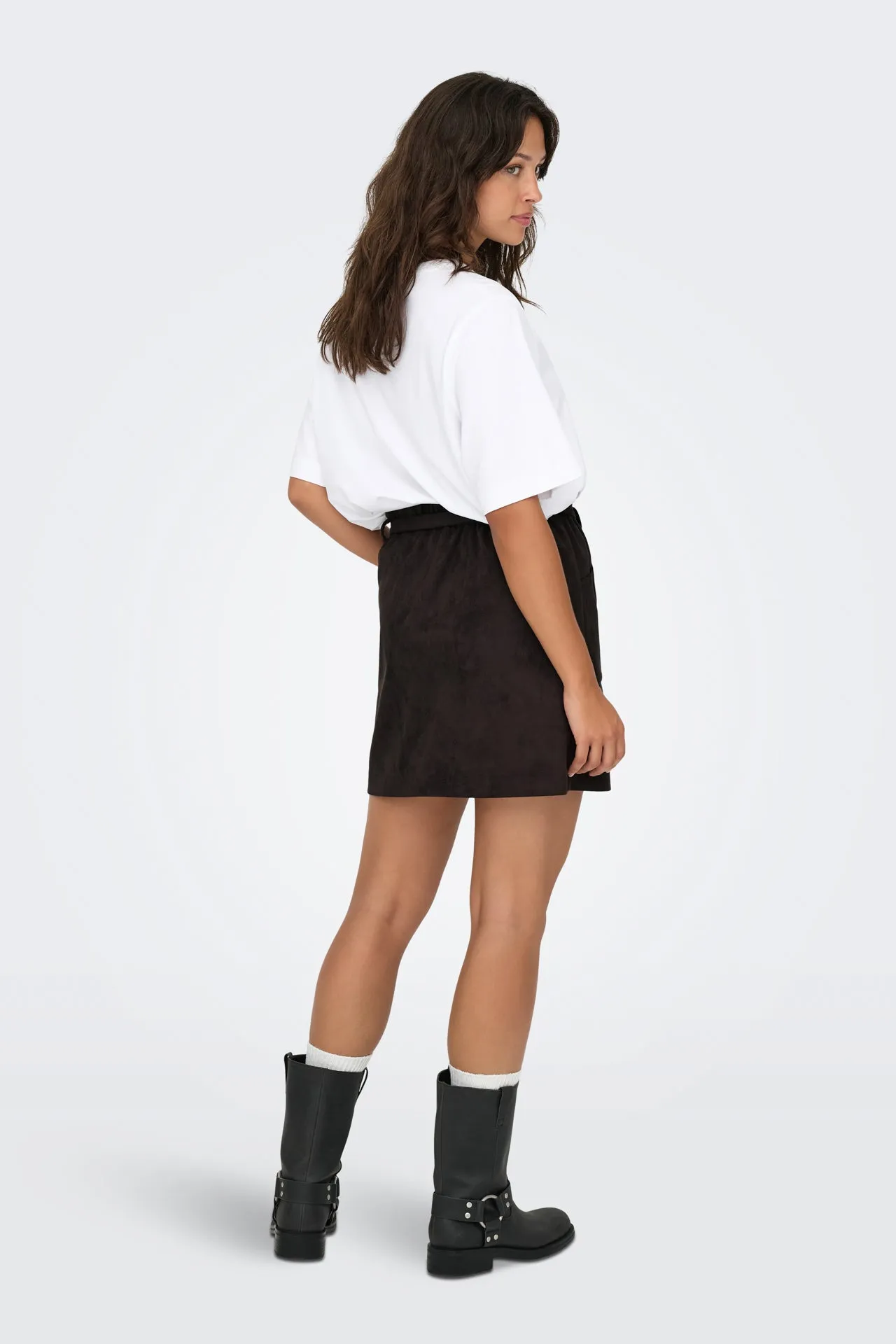 Celebrity Style Organic Cotton Diane Brown Faux Suede Belted Skirt