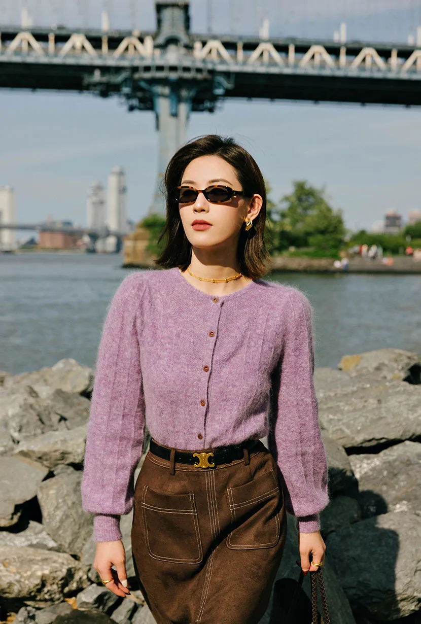 Diane Mohair Cardigan - Plum Airflow Optimization Bonded Closure Mechanism