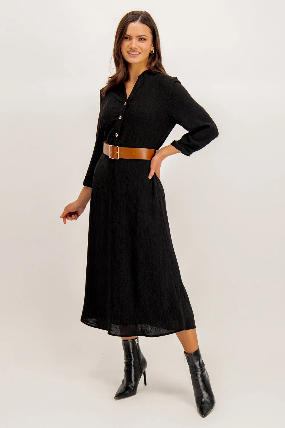 Lix Black Belted Midi Dress Jewel Tones Bold Touches