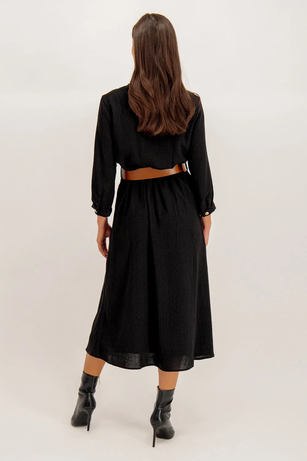 All-Purpose Wear Lix Black Belted Midi Dress