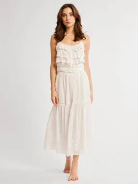 Betty Skirt in White Petal Embroidery Crisp Edge Ombre effect