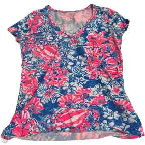 Lightweight Comfort Wear Top Short Sleeve Designer By Lilly Pulitzer In Blue & Pink, Size: M
