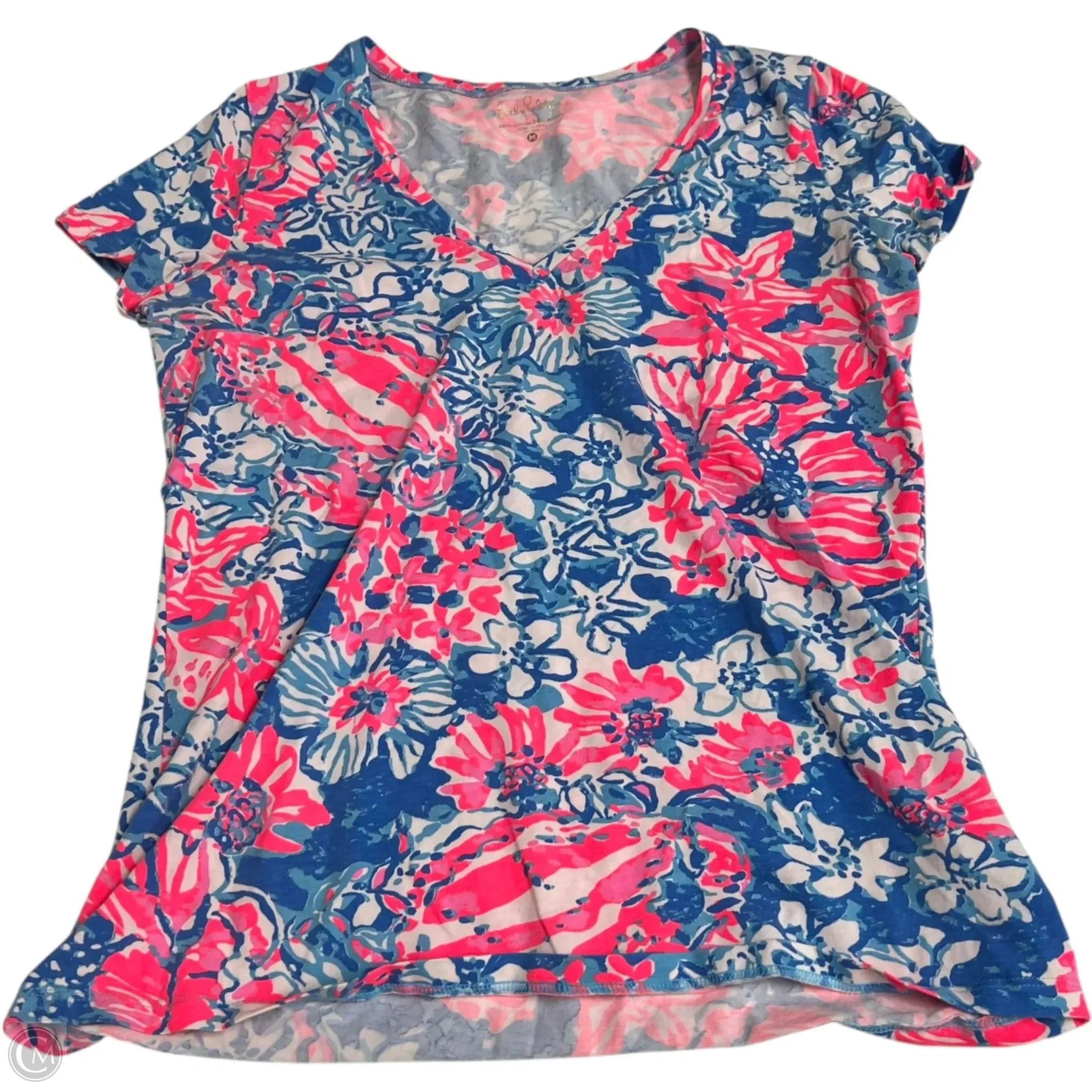 Lightweight Comfort Wear Top Short Sleeve Designer By Lilly Pulitzer In Blue & Pink, Size: M