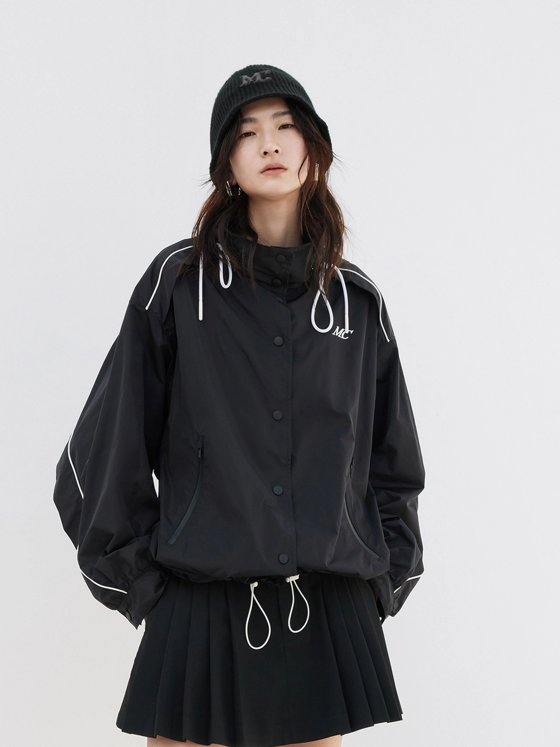 Non Restrictive Cut Drawstring Hoodie Jacket