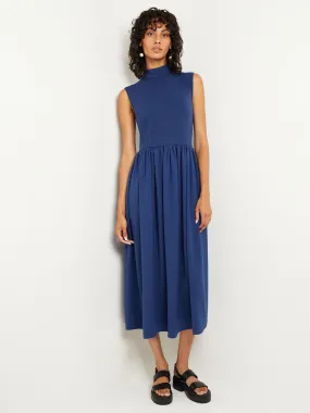 Subtle tone Mixed Media Fit-and-Flare Sleeveless Maxi Dress