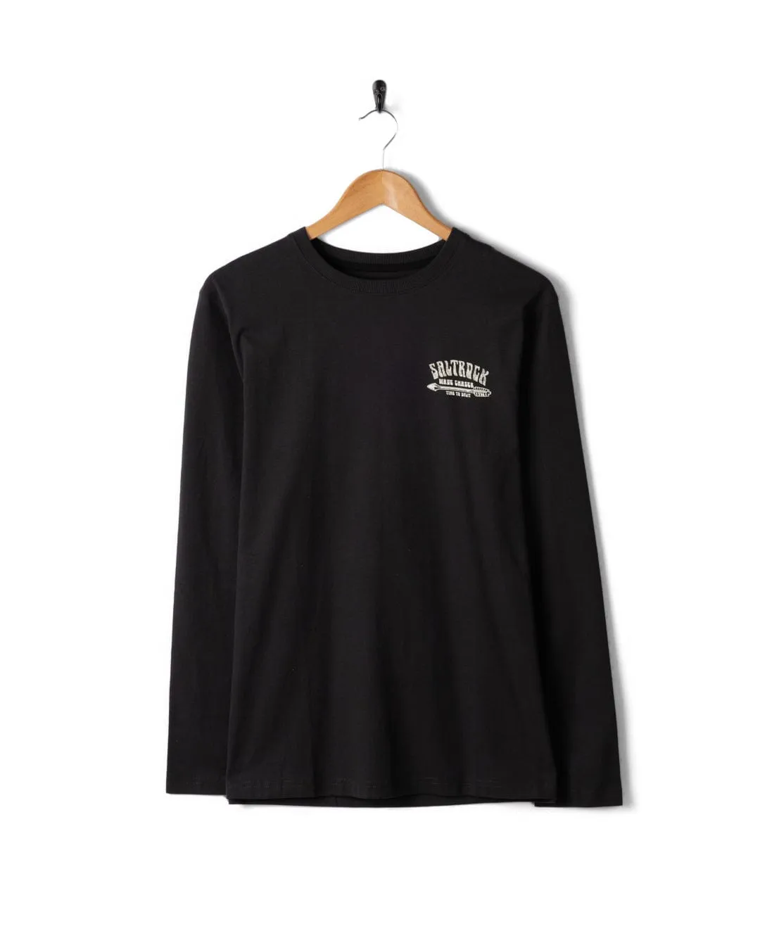 Split - Mens Long Sleeve T-Shirt - Dark Grey Garment Dyed Finish Sleek Design Fit