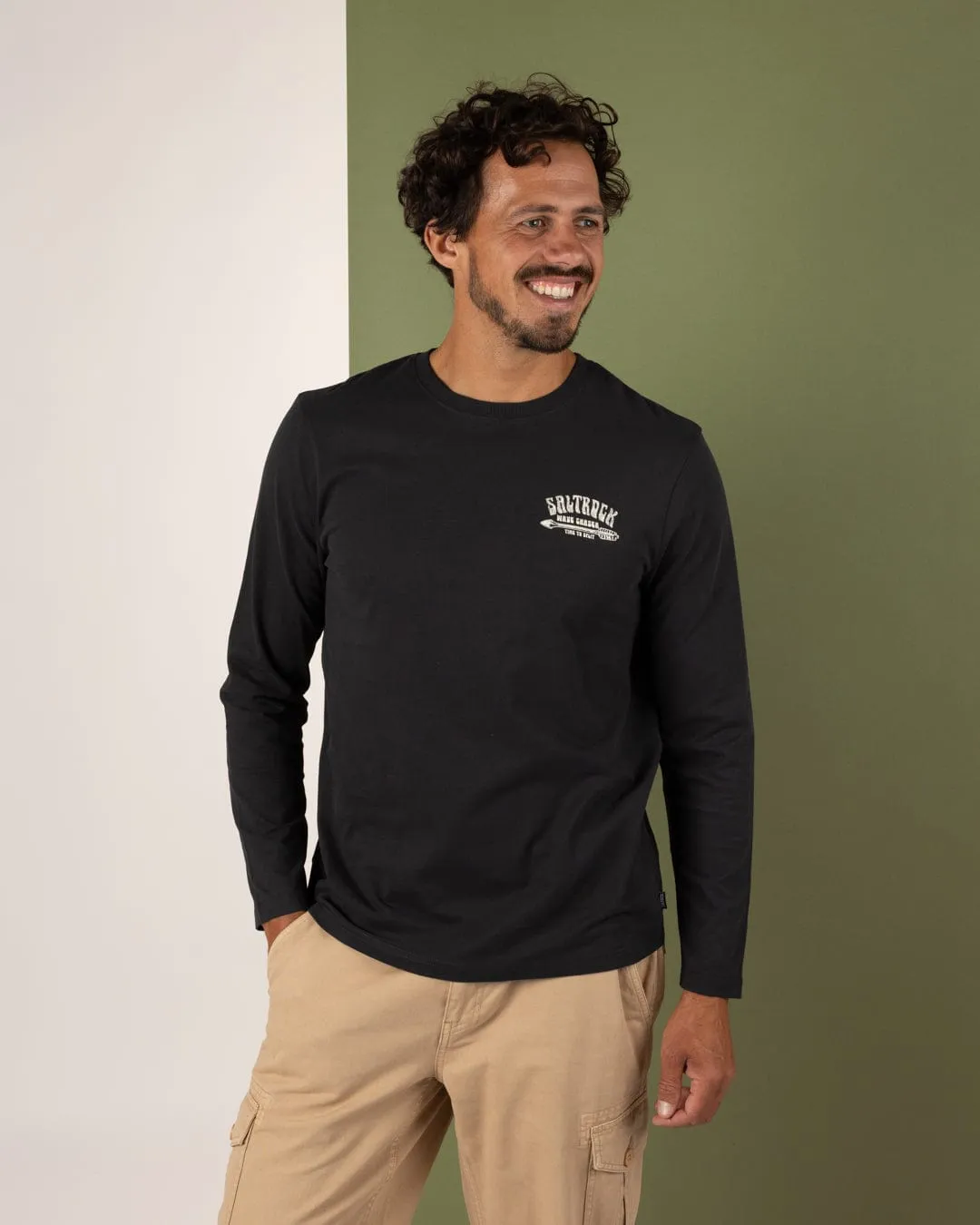 Split - Mens Long Sleeve T-Shirt - Dark Grey Flexible Design