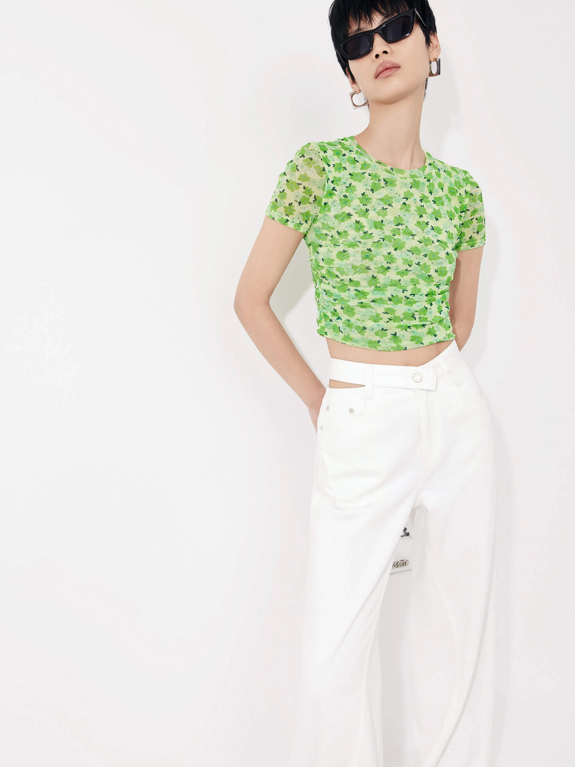 Anti Fade Colorfast Airflow Ventilation Floral Print Pleated Top