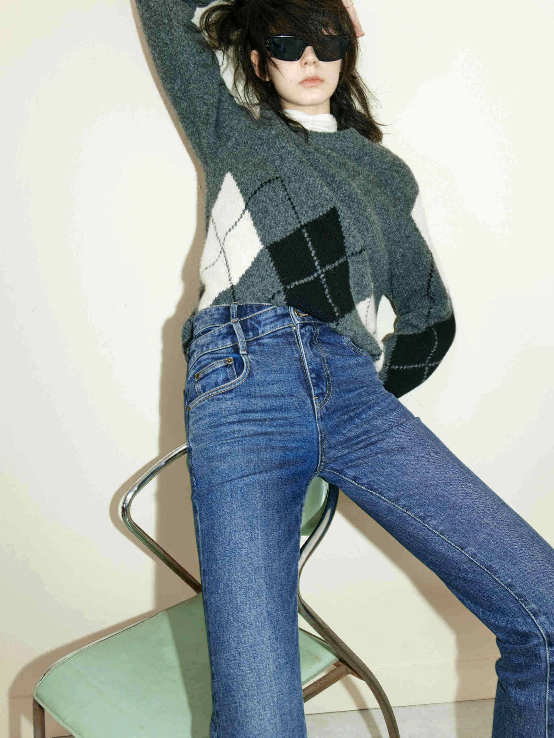 Durable Binding Argyle Check Knitted Sweater