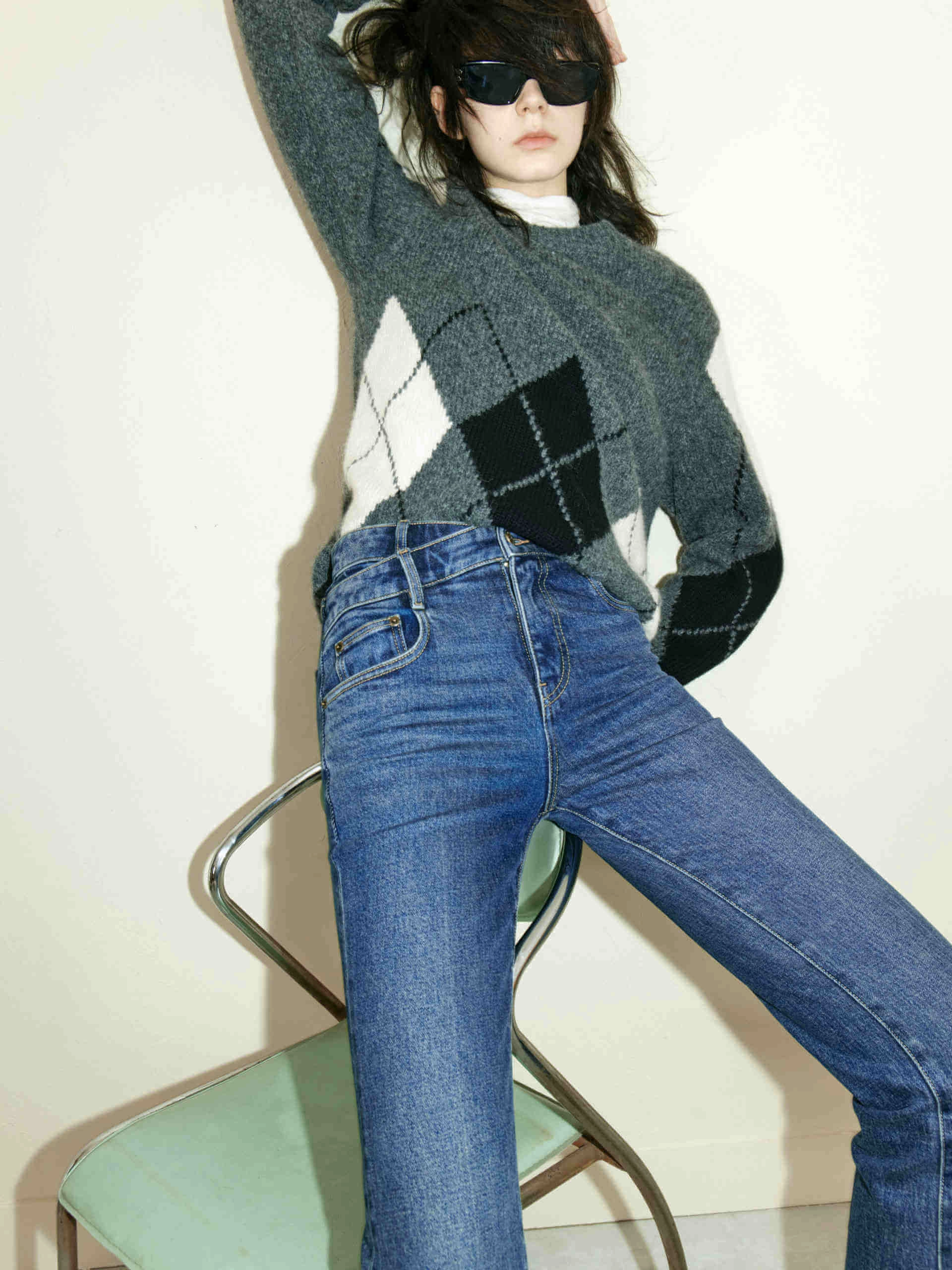 Argyle Check Knitted Sweater Temperature Balancing Chafe Free Lining