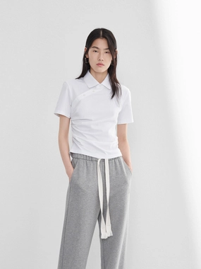 Adaptive Silhouette Pleated Slanted Placket Top