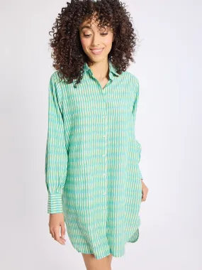 Korean Mood Holly Mini Dress in Green & Blue Ikat