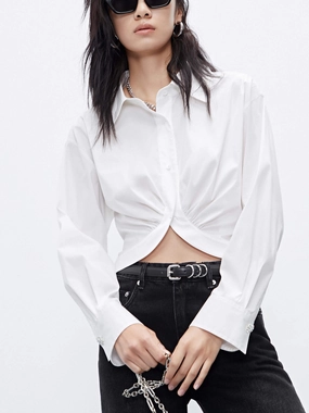 High Elasticity Fabric Flexible Material Cropped Cotton Blend Shirt