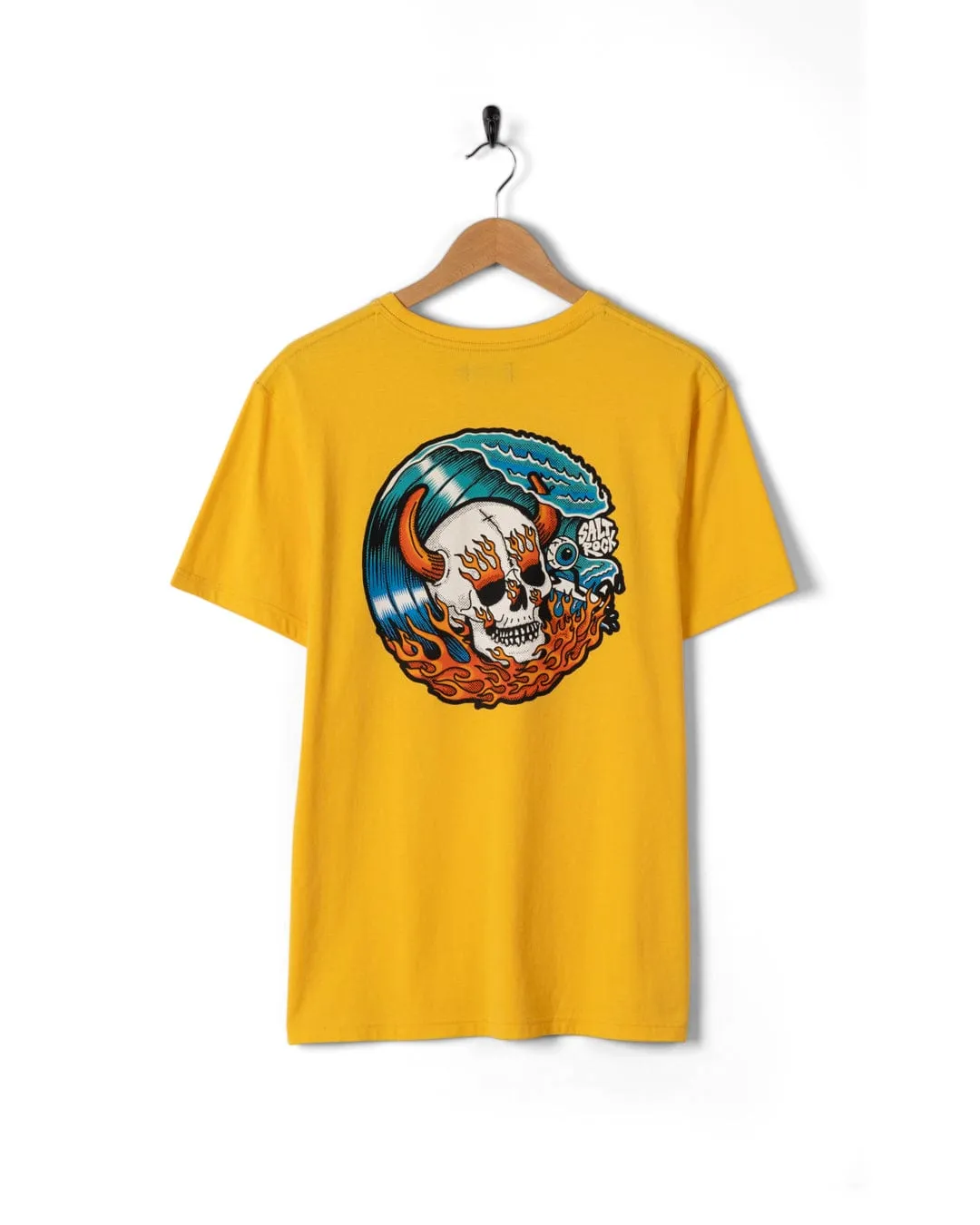 Perfect for Layering Sublimation Printed Collar Fire Water Colour - Mens T-Shirt - Yellow
