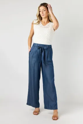 Anti Static Fabric Chambray Wide-Leg Tie-Front Pant