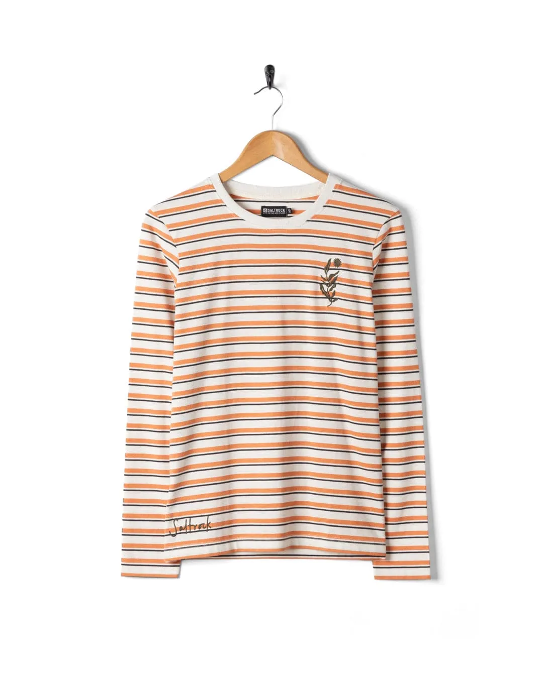 Meghan - Womens Long Sleeve Stripe T-Shirt - Orange/Cream Cool Style Effortless Design