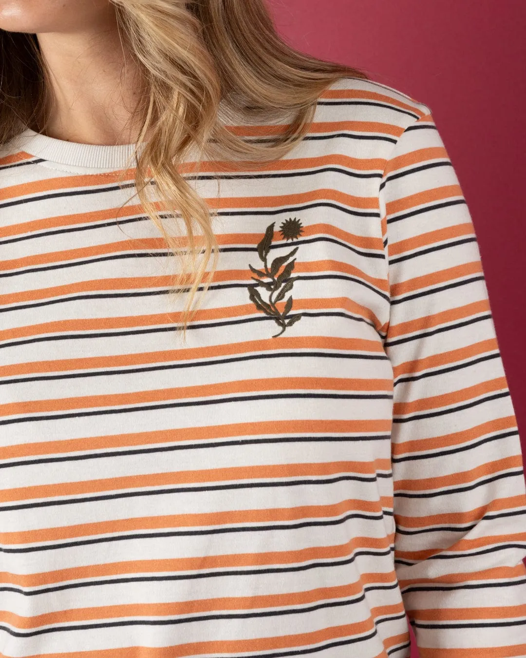 sports activity Meghan - Womens Long Sleeve Stripe T-Shirt - Orange/Cream