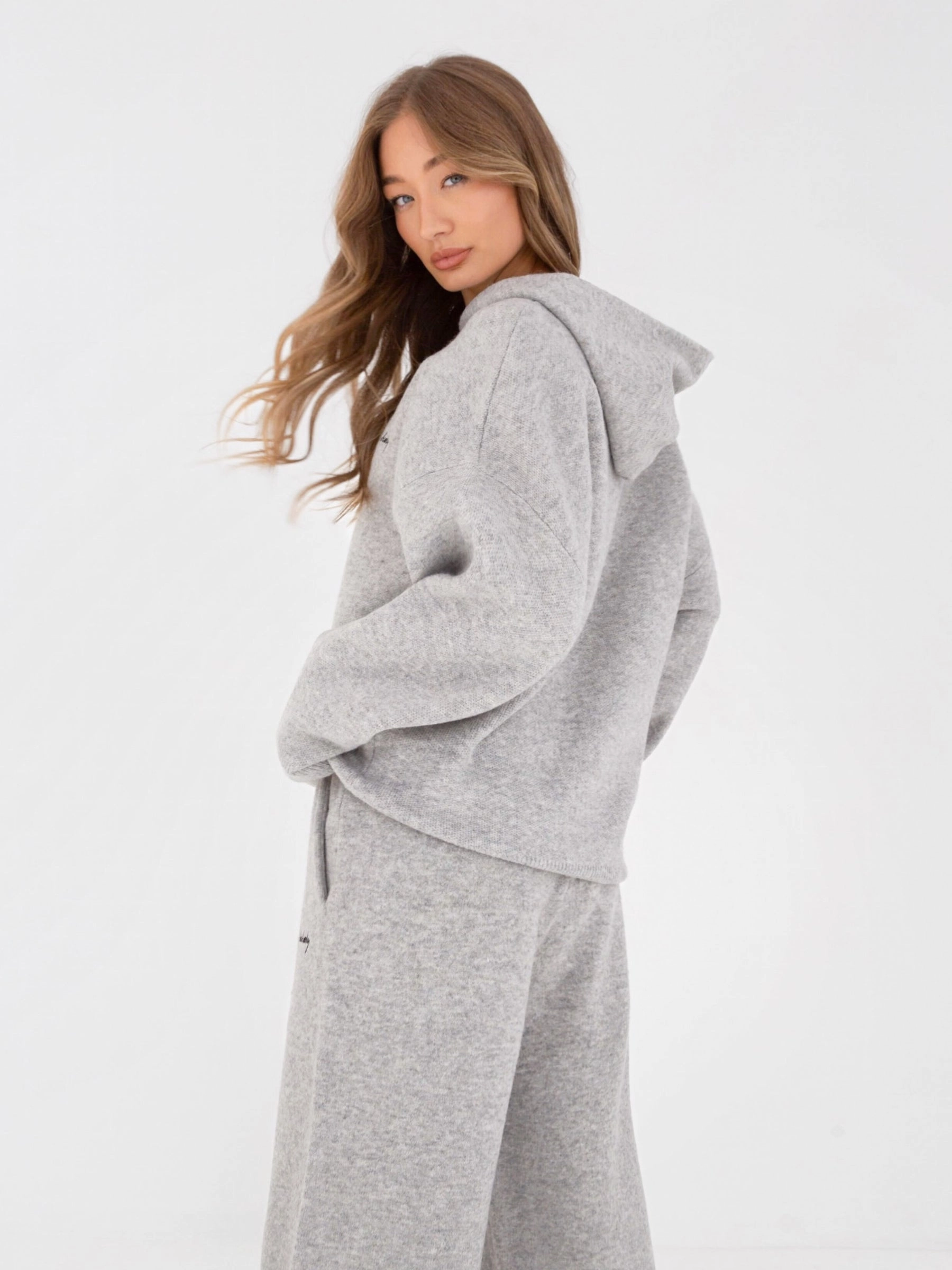 Oversized Knitted Hoodie - Marl Grey Rabbit like Weekend Casual